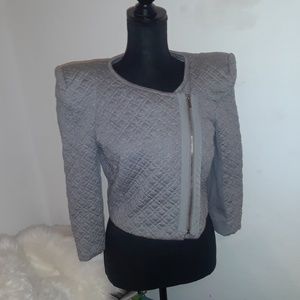 Bcbg Crop Quilted Gray Jacket Size Medium